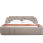 Italian Style Fabric Bed Modern Designer Bedroom Set Blue Grey King Size Bed