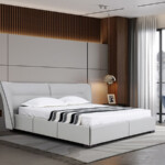Upholstered Luxury Soft Bed King Queen Size Solid Wood Frame Leather Bed
